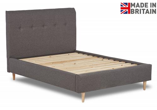 4ft6 Double Preston fabric upholstered bed frame, buttoned, button head end. 1